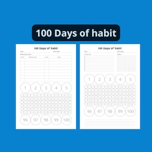 100 Day Habit Tracker PDF: Goal Achievement Log (A4 Digital Download