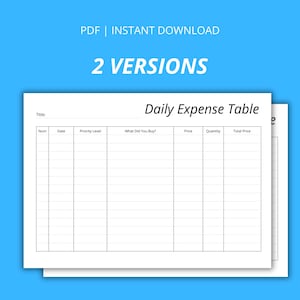 Outil de suivi des dépenses quotidiennes minimaliste : finances personnelles PDF (feuille imprimable A4)