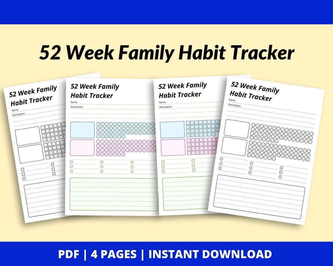 52 Week Family Habit Tracker: Annual Self-care Planner (PDF File A4 ...