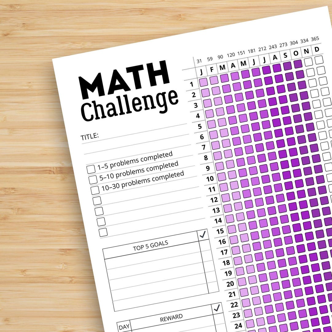Math Project 365 Printable 365-day Math Challenge | Math Habit Tracker PDF A4 - Etsy