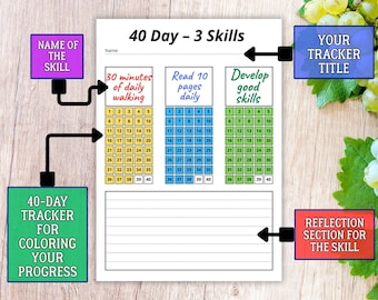 40 Day Skills Tracker | Build Good Habits in 40 Days | Self-Discipline Challenge