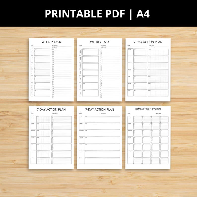 Weekly Productivity Planner Bundle | 7-day Action Plan | Printable PDF ...