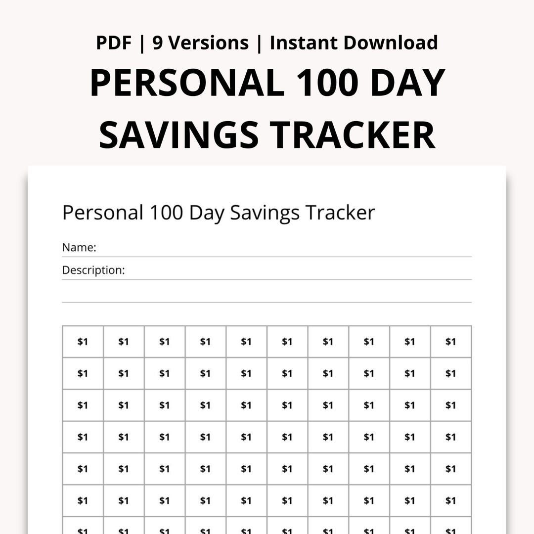 Percent Tracker Pdf Minimalist 100 Day Savings Tracker: Printable PDF Budget Template - Etsy