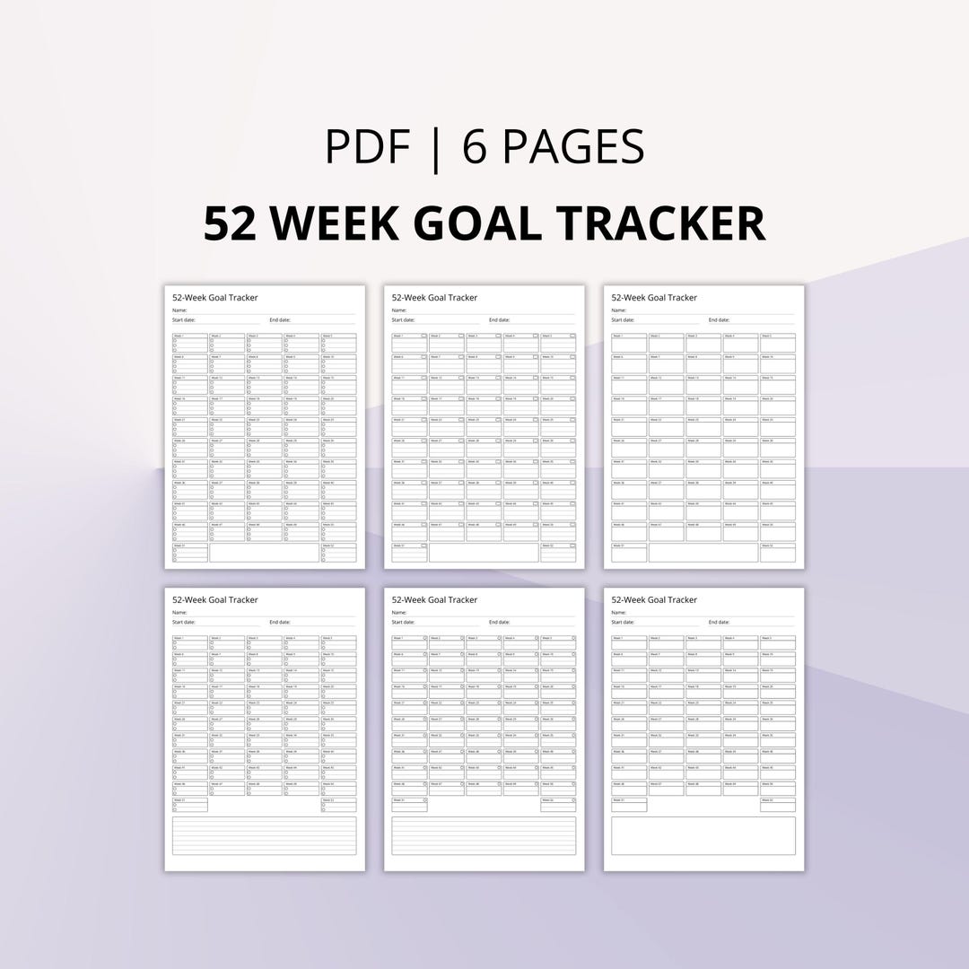 52 Week Goal Tracker Printable | 2026 Simple Weekly Planner - Etsy