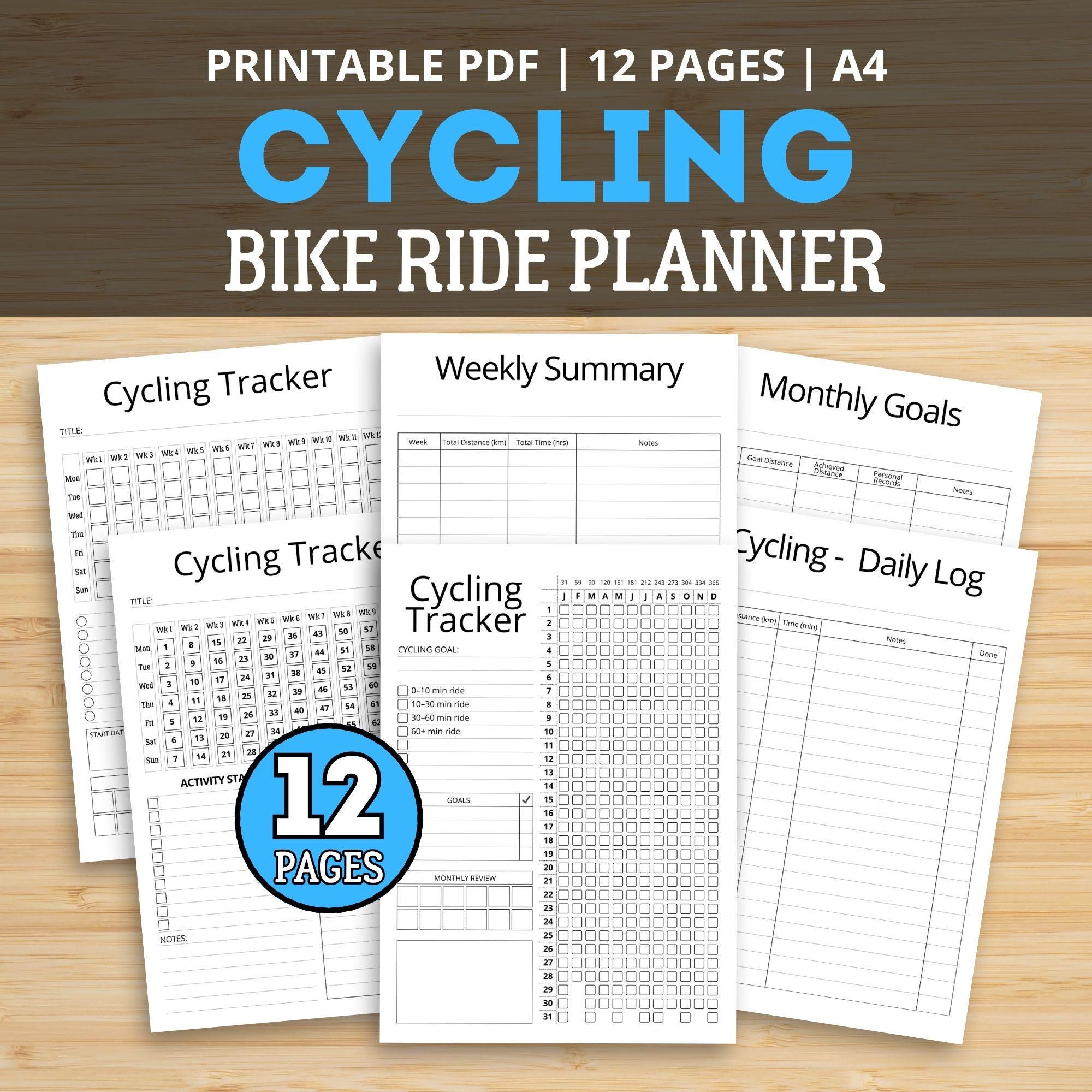 Bike Riding Paper Log Daily Bike Ride Log & Cycling Challenge Tracker | Cycling Planner ...