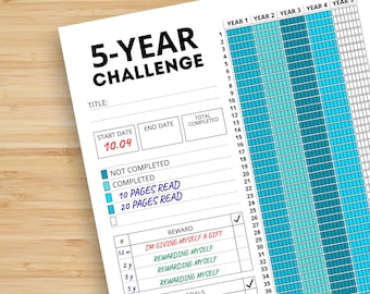 5-Year Challenge Tracker Printable PDF A4 | Long-Term Goal Planner