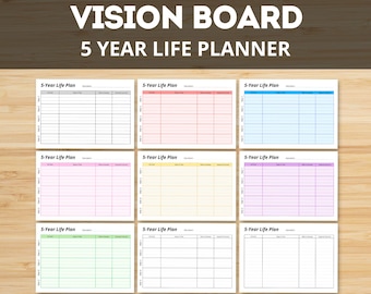 Planificador de vida de 5 años / Diario de objetivos a largo plazo / PDF imprimible A4