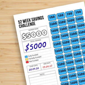 Tracker da colorare per la sfida di risparmio di 52 settimane / Tracker degli obiettivi finanziari / PDF stampabile in formato A4