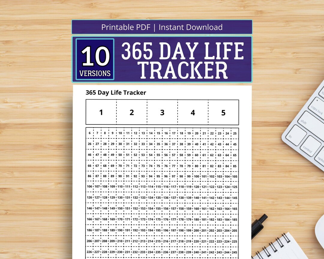 365 Day Life Tracker | 2026 Printable Motivation Log (PDF A4) - Etsy