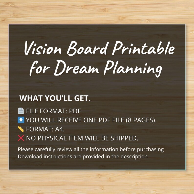 Vision Board Printable | Dream Goals & Life Planning PDF A4 - Etsy
