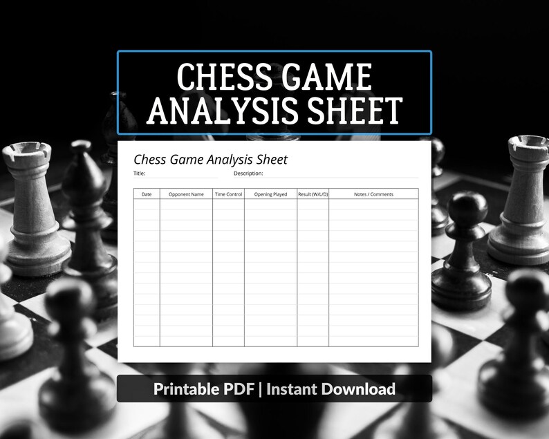 Chess Game Analysis Sheet 2026: Performance Tracker (PDF Download A4 ...
