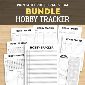 Hobbytrackerbundel afdrukbare pdf A4 | Dagelijks, wekelijks, 30 dagen, 12 weken en 365 dagen activiteitenlogboek