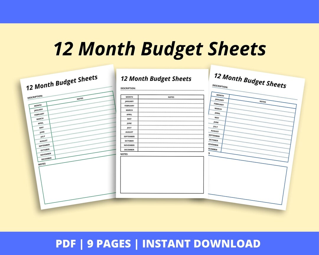 12 Month Budget Sheets | Expense Notes PDF | Personal Money Tracker - Etsy