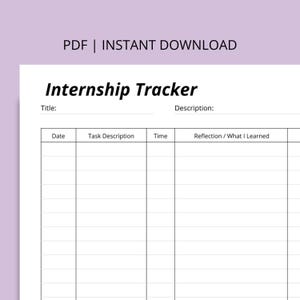Internship Tracker 2025: Daily Log Sheet & Reflection (PDF File A4 Size Digital Download)