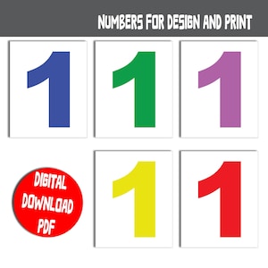 Numbers 0–9 in 5 Colors – A4 Printable Posters – 5 PDFs – Digital Download