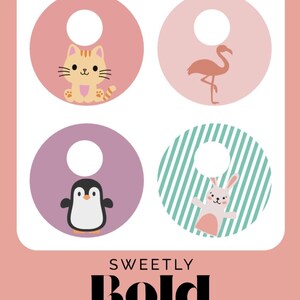 May include: A graphic design featuring four circles with animal illustrations: a cat, flamingo, penguin, and bunny. The text "SWEETLY BOLD DIABETES" is displayed in a bold font at the bottom, with a pink background.