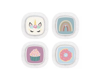Adesivos para sensor Medtronic Simplera Diabetes Kids: Unicórnio, Arco-íris, Cupcake e Rosquinha - Conjunto com 4