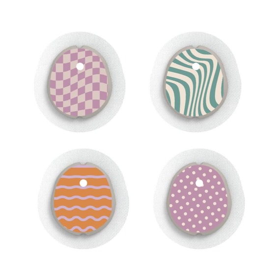 Dexcom G7 Sensor Stickers Diabetes: Retro Orange Purple Green - Set of 4 - Sensor Sticker Dexcom G7 Sensor Stickers Diabetes: Retro Orange Purple Green - Set of 4
