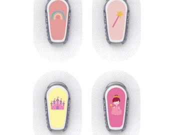 Dexcom G6 Sensor Stickers Diabetes Kids: Rainbow, Princess, Castle - Set of 4