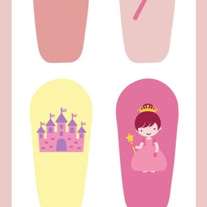 Pu&ograve; includere: Grafica rosa e bianca con quattro illustrazioni: un arcobaleno, una bacchetta magica, un castello e una principessa. Il testo in basso recita "Sweetly Bold Diabetes."