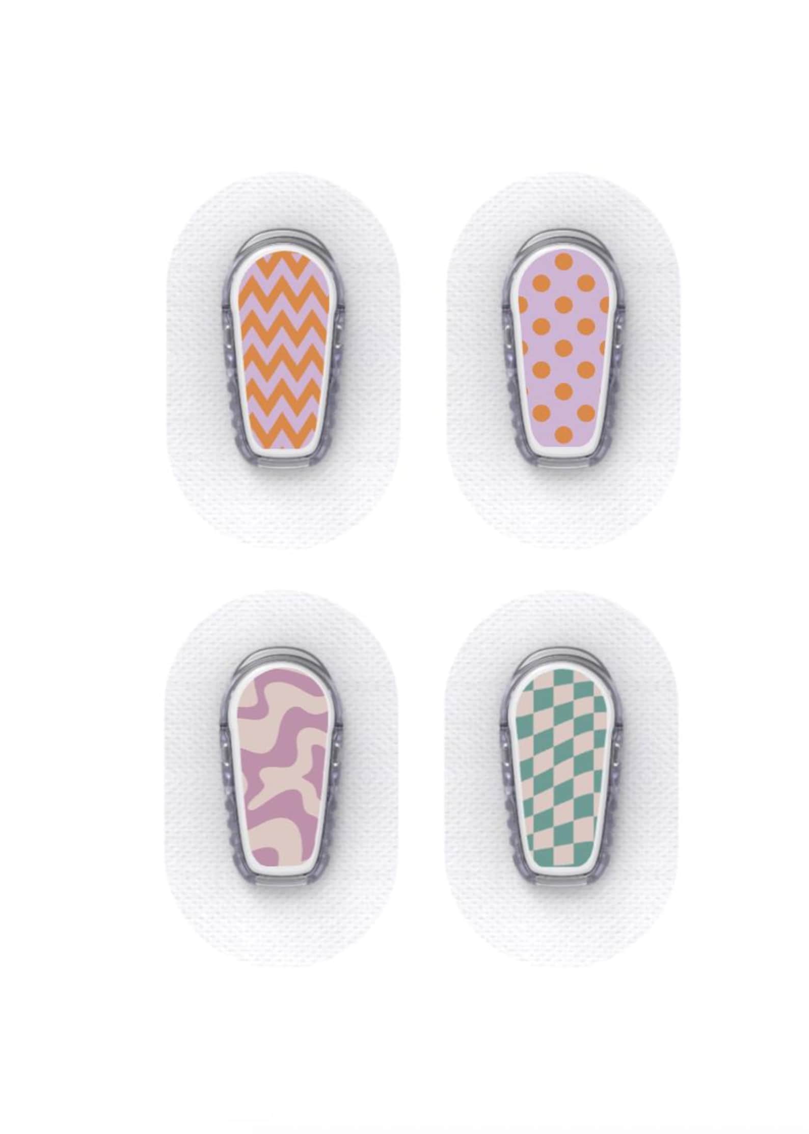 Dexcom G6 Sensor Stickers Diabetes: Retro Orange Purple Designs - Set of 4