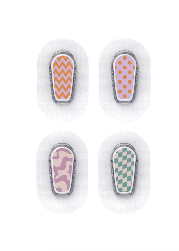 Dexcom G6 Sensor Stickers Diabetes: Retro Orange Purple Designs - Set of 4 - Sensor Sticker Dexcom G6 Sensor Stickers Diabetes: Retro Orange Purple Designs - Set of 4