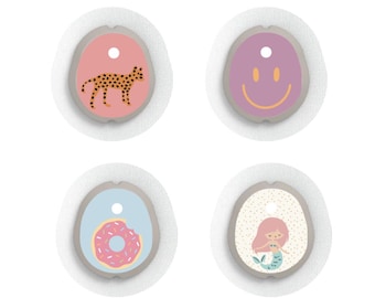 Dexcom G7 Sensor Stickers Diabetes Kids: Luipard, Smiley, Donut, Zeemeermin - Set van 4