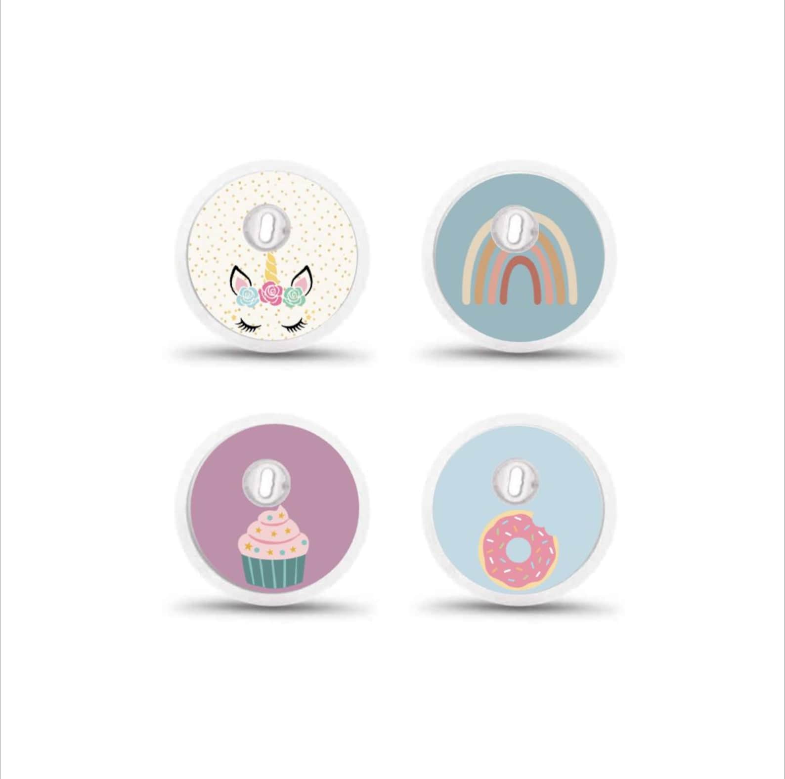 FreeStyle Libre 3 Sensor Stickers Diabetes Kids: Unicorn, Rainbow, Cupcake & Donut - Set of 4