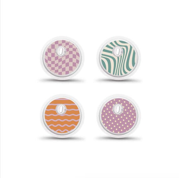 Freestyle Libre 3 Sensor Stickers Diabetes: Retro Orange Purple Green - Set of 4 - Sensor Sticker Freestyle Libre 3 Sensor Stickers Diabetes: Retro Orange Purple Green - Set of 4