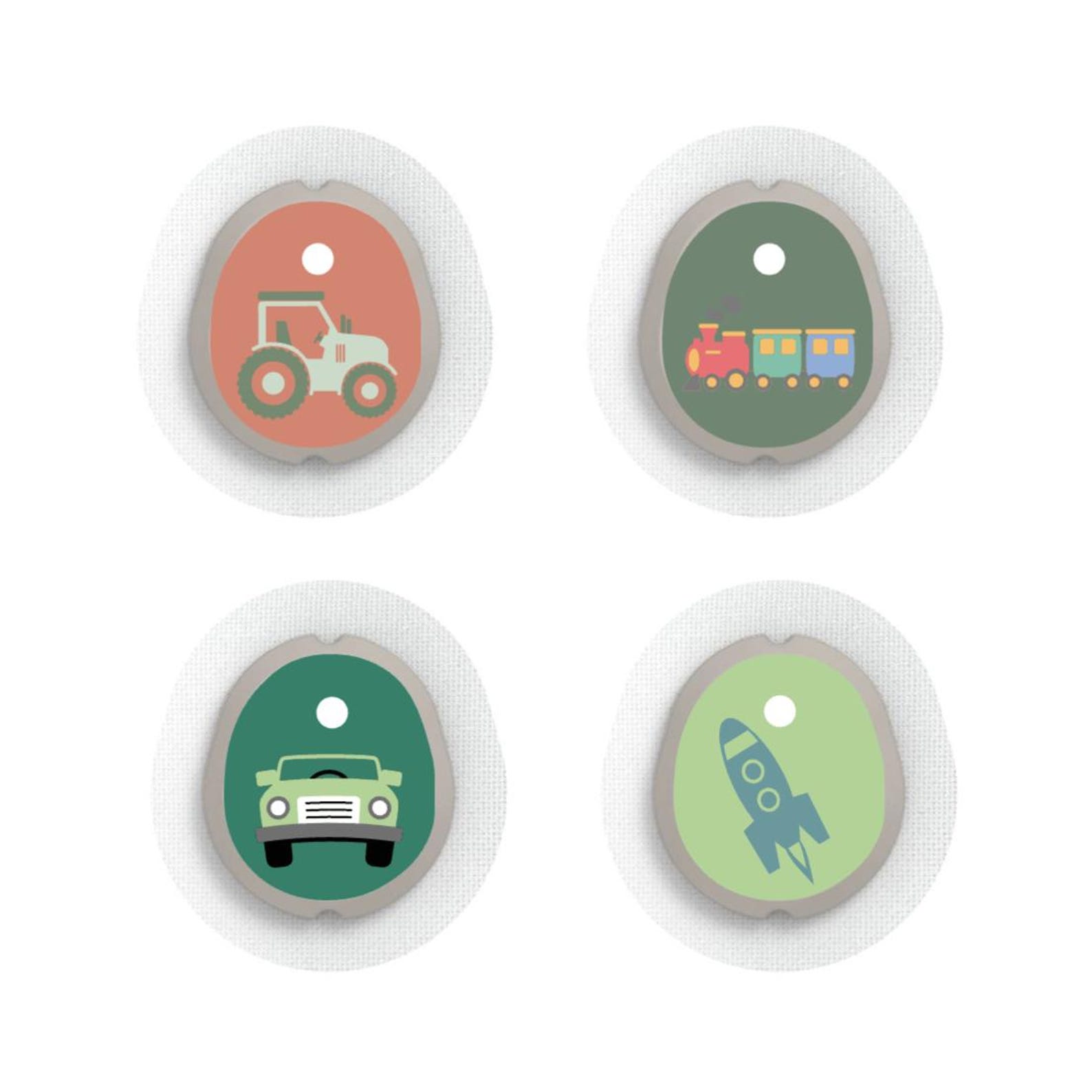 Dexcom G7 Sensor Stickers Diabetes Kids: Vehicles Theme – Set of 4