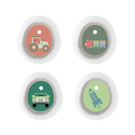Dexcom G7 Sensor Stickers Diabetes Kids: Vehicles Theme – Set of 4