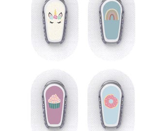 Dexcom G6 Sensor Stickers Diabetes Kids: Eenhoorn, Regenboog, Cupcake - Set van 4