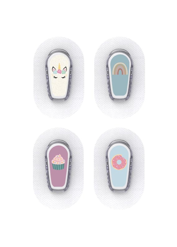 Dexcom G6 Sensor Stickers Diabetes Kids: Unicorn, Rainbow, Cupcake & Donut - Set of 4