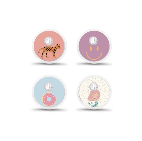 Freestyle Libre 3 Sensor Stickers Diabetes Kids: Leopard, Smiley, Donut, Mermaid - Set of 4