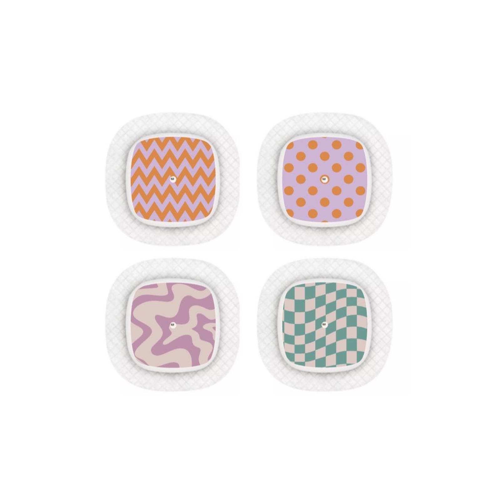 Medtronic Simplera Sensor Stickers Diabetes: Retro Orange Purple Designs - Set of 4