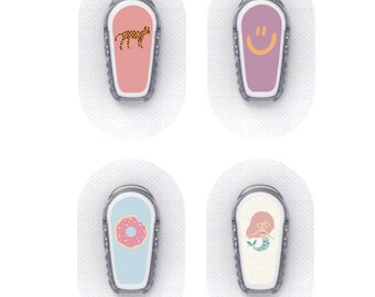 Dexcom G6 Sensor Stickers Diabetes Kids: Leopard, Smiley, Donut, Mermaid - Set of 4