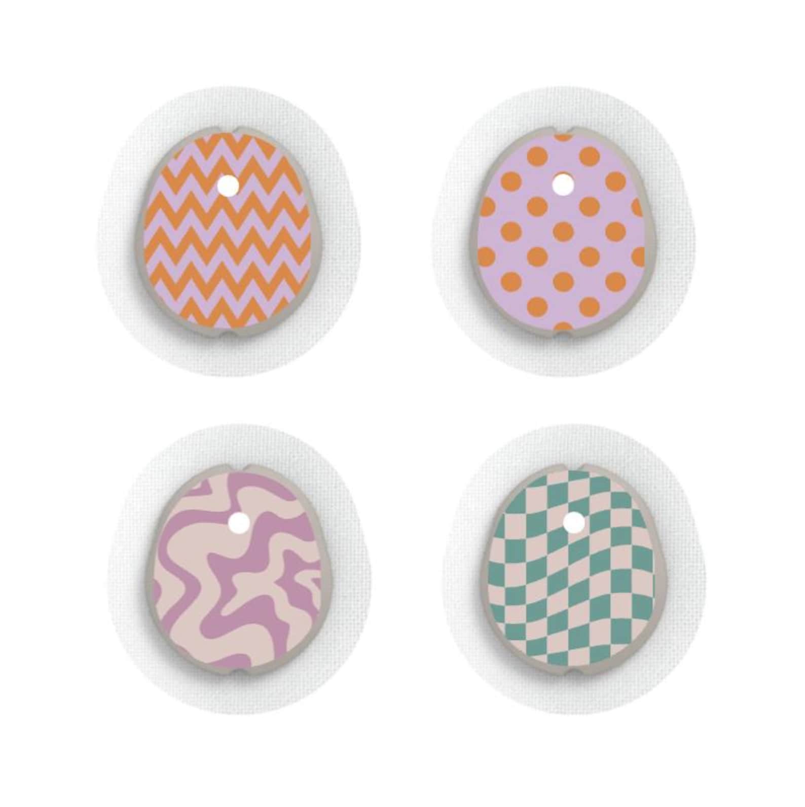 Dexcom G7 Sensor Stickers Diabetes: Retro Orange Purple Designs - Set of 4