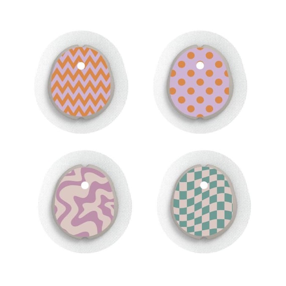 Dexcom G7 Sensor Stickers Diabetes: Retro Orange Purple Designs - Set of 4 - Sensor Sticker Dexcom G7 Sensor Stickers Diabetes: Retro Orange Purple Designs - Set of 4