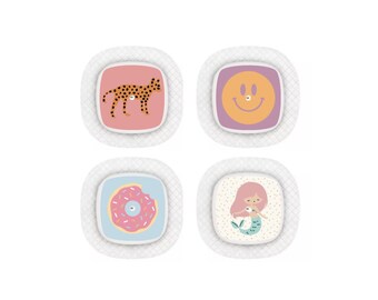 Adesivos para sensor Medtronic Simplera para crianças com diabetes: Leopardo, Smiley, Rosquinha, Sereia - Conjunto com 4