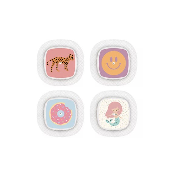 Medtronic Simplera Sensor Stickers Diabetes Kids: Leopard, Smiley, Donut, Mermaid - Set of 4