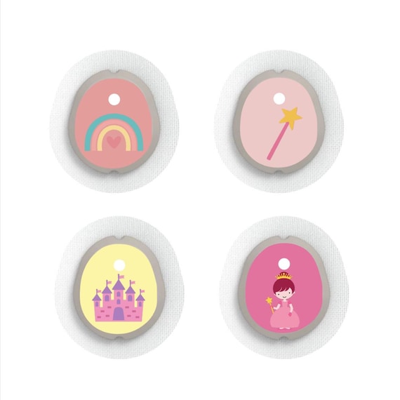 Dexcom G7 Sensor Stickers Diabetes Kids: Rainbow, Princess, Castle - Set of 4