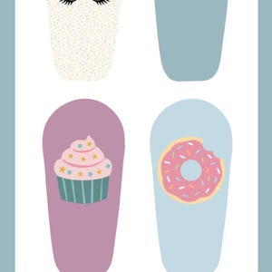 May include: A collection of four decorative stickers with whimsical designs. The stickers feature a unicorn, a rainbow, a cupcake, and a donut. The text "Sweetly Bold Diabetes" is at the bottom, in black, bold font.