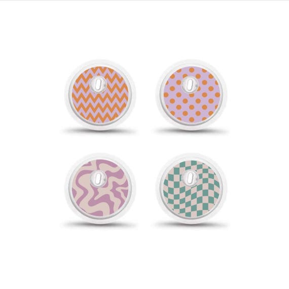 Freestyle Libre 3 Sensor Stickers Diabetes: Retro Orange Purple Designs - Set of 4