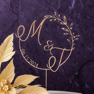 Adornos personalizados para tartas de boda con iniciales, adorno dorado para tartas de boda, adornos rústicos para tartas de boda, adornos para tartas con las iniciales del Sr. y la Sra.
