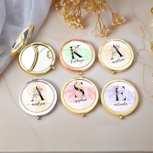 Bridesmaid Mirror with Initital, Personalized Alphabet Bachelorette Gift Proposal Floral Letter Compact Gift for Her Bridesmaid Gifts
