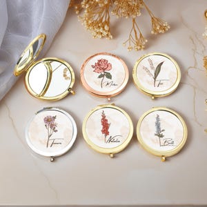 Customized Pocket Makeup Mirror Personalized Birth FLower Compact Mirror,Wedding Gift, Hen Party Gift Delicate ompact Mirror Bridesmaid Gift