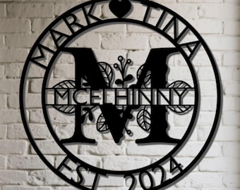 Personalised Family Name Monogram Metal Sign, Last Name Sign, Custom Initial Monogram, Housewarming Gift, Anniversary Gift, Wedding Gift