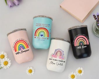 Gepersonaliseerde leraar reismok, aangepaste roestvrijstalen beker met naam, bedankje, leraar waardering cadeau, terug naar school cadeau,