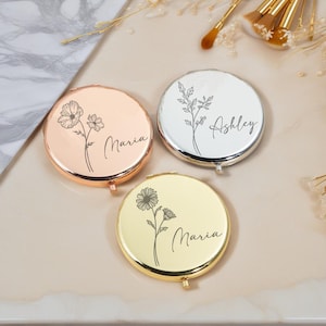 Personalized Compact Mirror Mirror Gift For Wedding,Luxurious Pocket Mirror For Bridesmaid Gifts, Birth Flower Gift for women Gift for Her