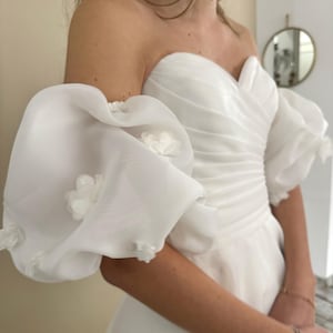 Handmade Bridal Sleeves, Removable Puff Sleeves, Detachable Sleeves, Organza Sleeves, Bridal 3D Flower Sleeves, Gown Sleeves, Bubble Sleeves